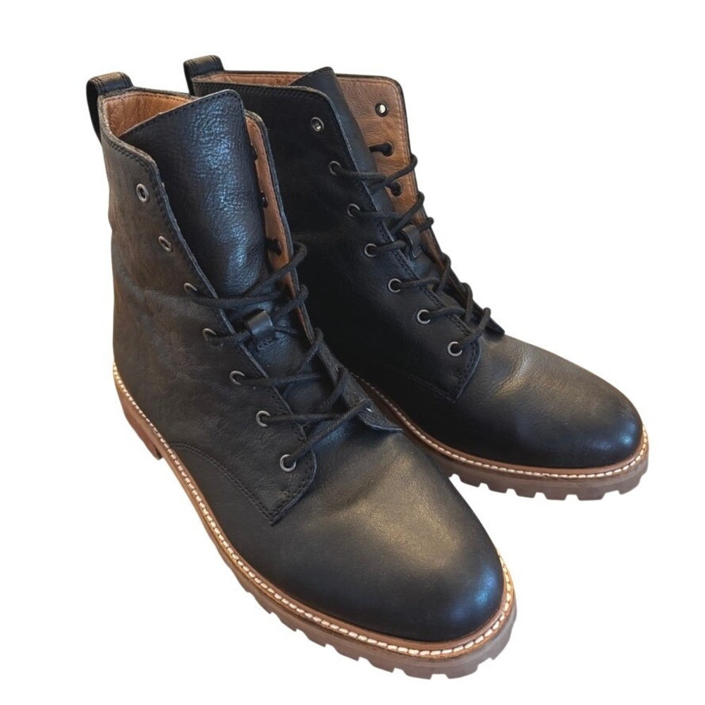 Madewell Combat‎ Boots Women 9 Black MA 979 Lace Up Leather Lug Sole